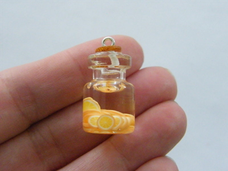 4 Orange slice glass bottle charms glass resin  FD117