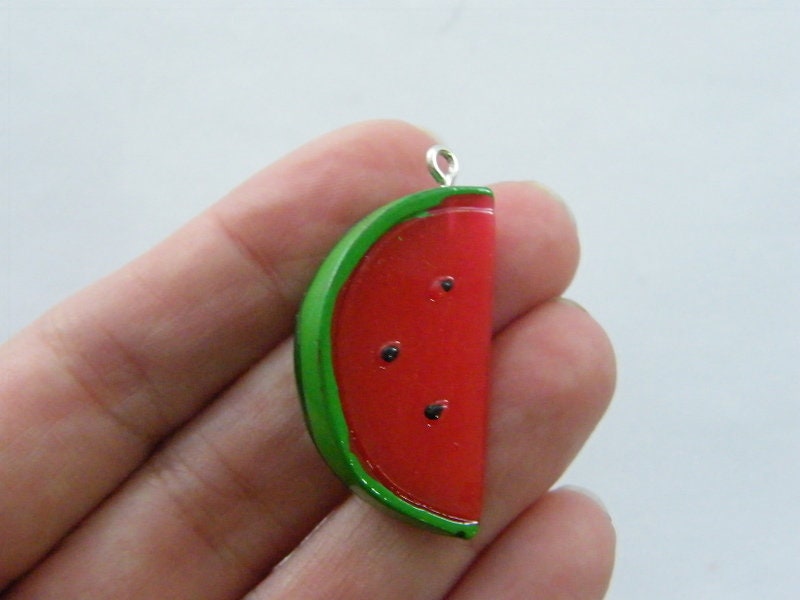 8 Watermelon charms red green black resin FD113