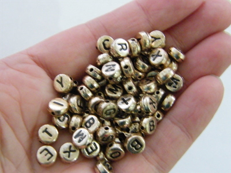 500 Acrylic round  rose gold alphabet letter RANDOM beads - SALE 50 %OFF