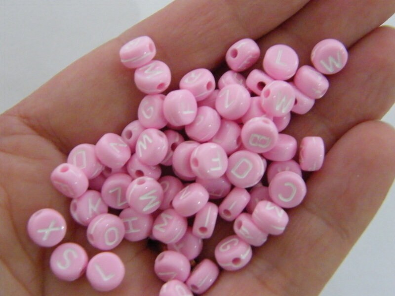 100 Acrylic round pink alphabet letter RANDOM beads AB348  - SALE 50% OFF
