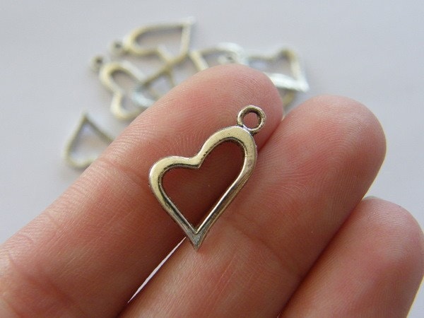14 Heart charms antique silver tone H48