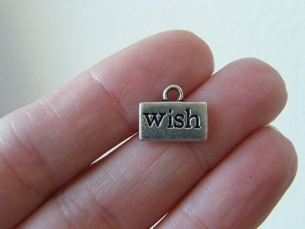 10 WISH charms antique silver tone M260