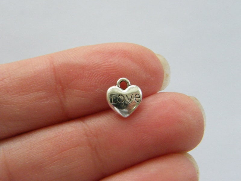 12 Love heart charms antique silver tone H8