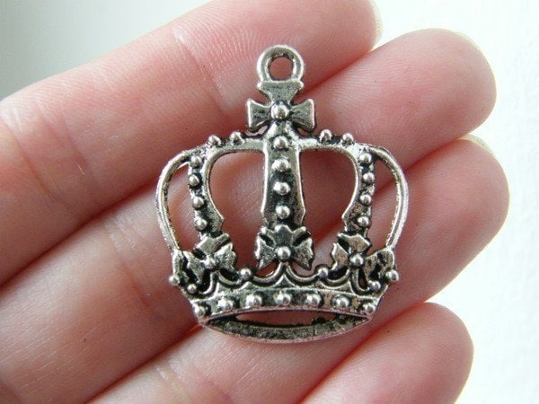 4 Crown pendants antique silver tone CA39
