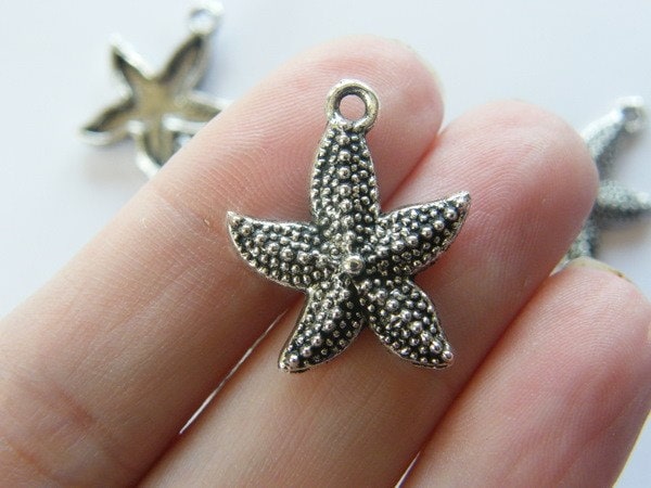 BULK 50 Starfish charms antique silver tone FF210