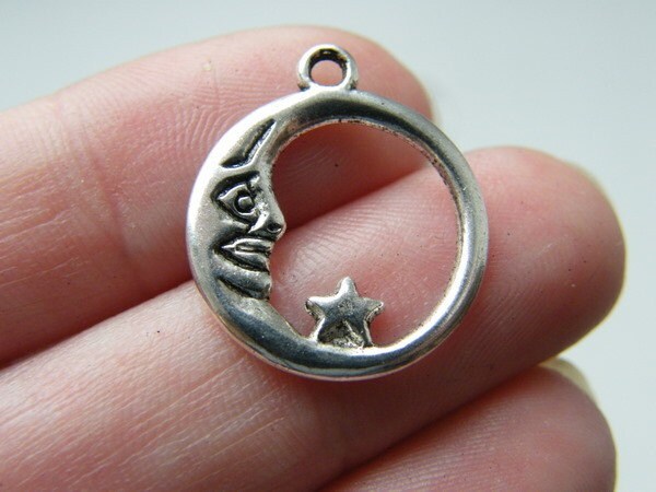 12 Moon charms antique silver tone M14