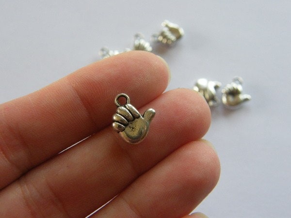 8 Thumbs up hand charms antique silver tone M37