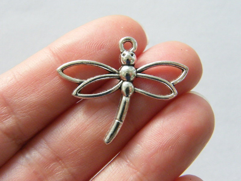8 Dragonfly pendants antique silver tone A1104