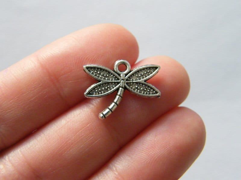8 Dragonfly charms antique silver tone A1113