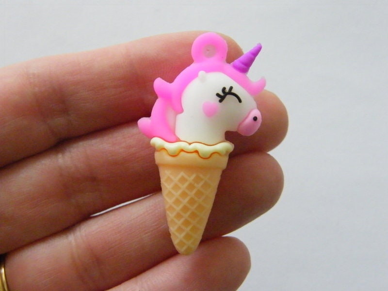 4 Unicorn ice cream cone pendant charms resin FD310