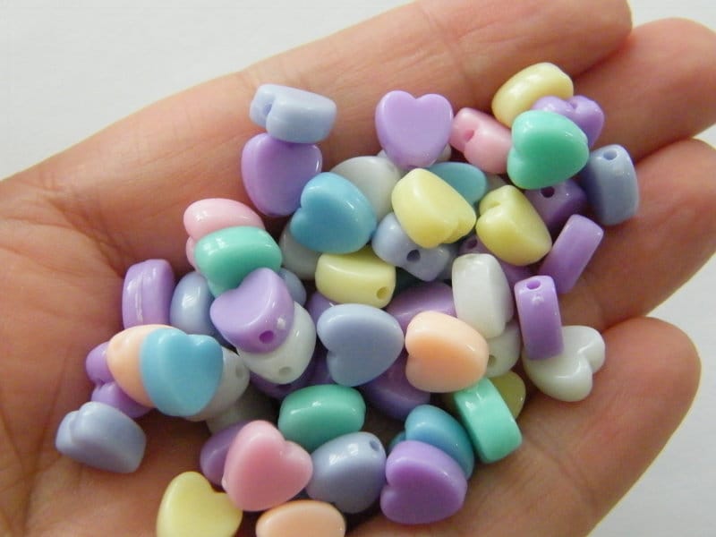 100 Acrylic  heart 8mm RANDOM pastel beads AB23