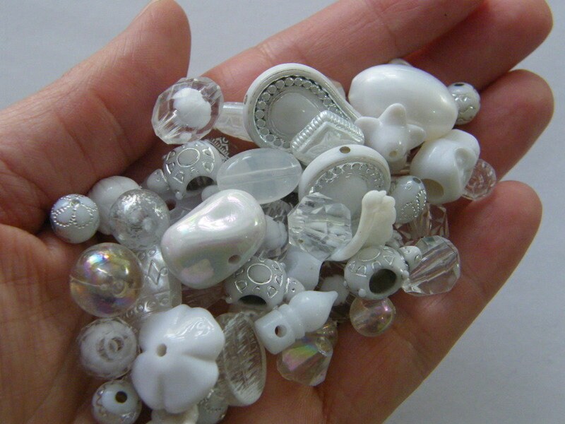 50 Mixed white acrylic beads BB722  - SALE 50% OFF