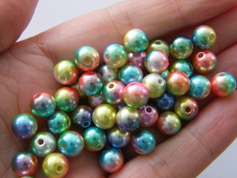100 Mixed colours gradient mermaid 8mm acrylic beads AB52