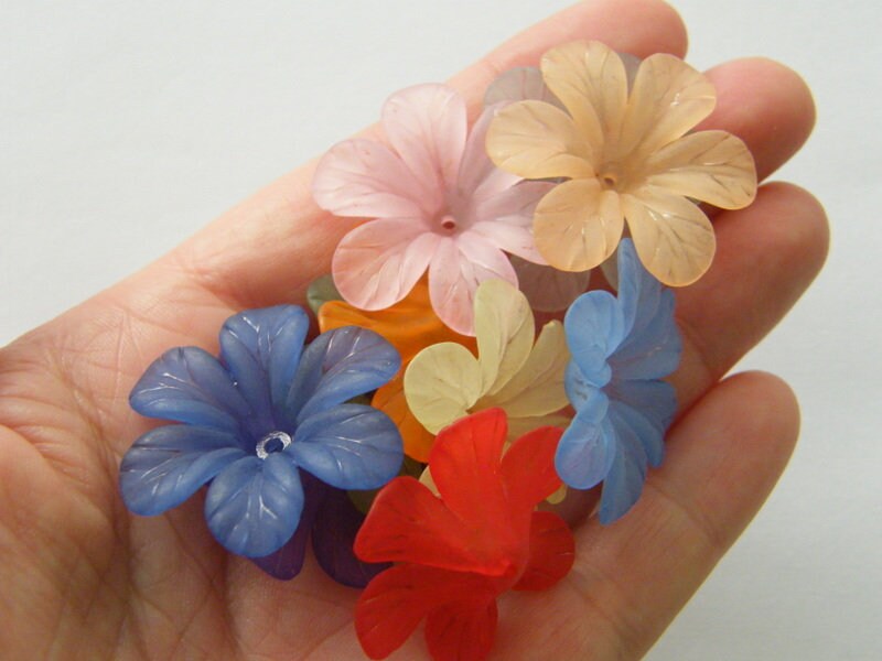 12 Flower bead caps RANDOM acrylic plastic  FS320