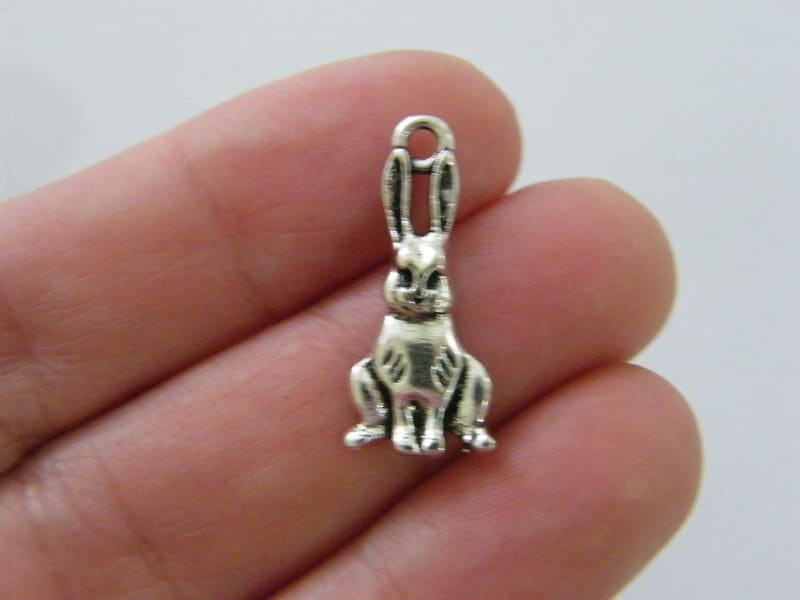 16 Rabbit charms antique silver tone A1127