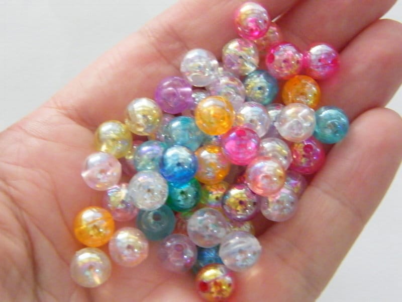 100 Random mixed colours AB 8mm plastic beads AB73 