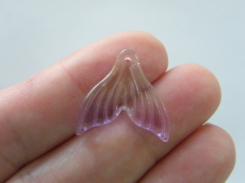 8 Mermaid  tail charms lilac glass tone FF675