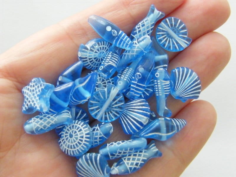 100 Sea random beads blue acrylic BB509