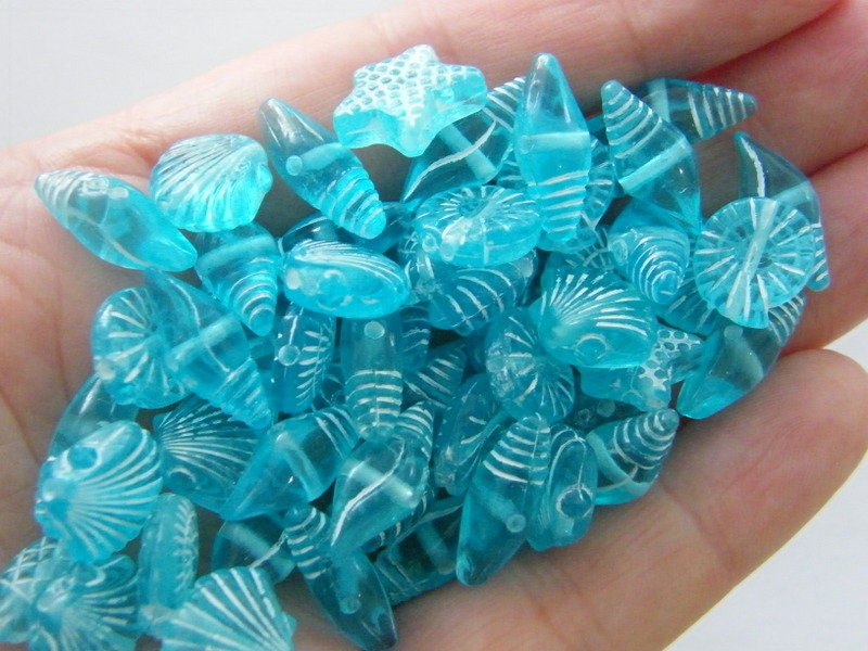 100 Sea random beads blue acrylic BB508