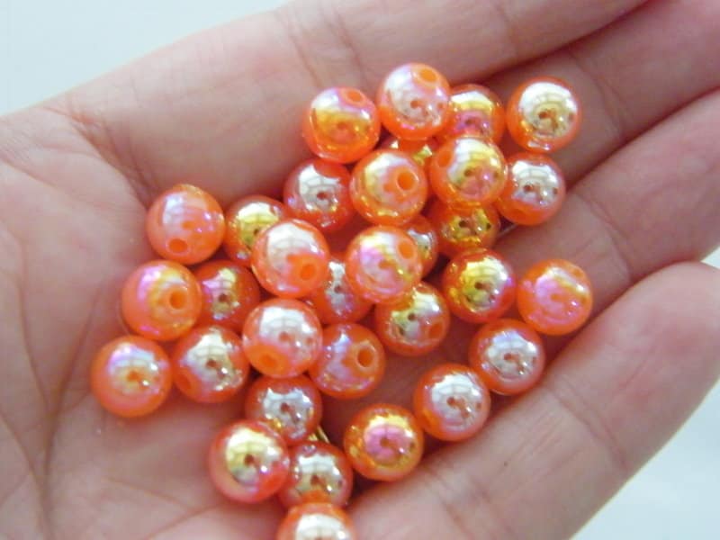 100 Orange AB 8mm plastic beads AB84  - SALE 50% OFF