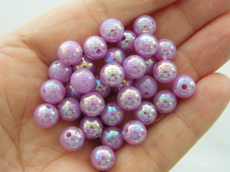 100 Lilac purple AB 8mm plastic beads AB85
