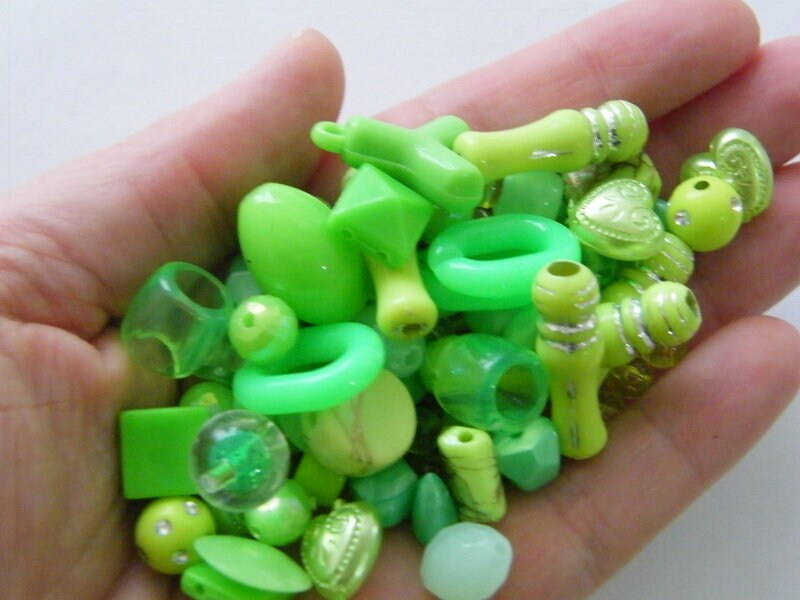 50 Mixed bright green acrylic beads BB724  - SALE 50% OFF