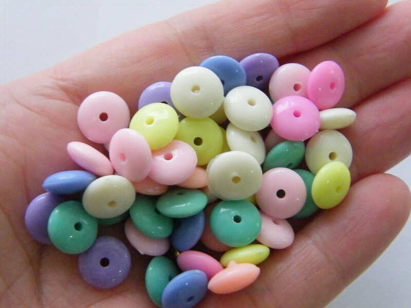 100 Round disc beads random mixed acrylic AB21  - SALE 50% OFF
