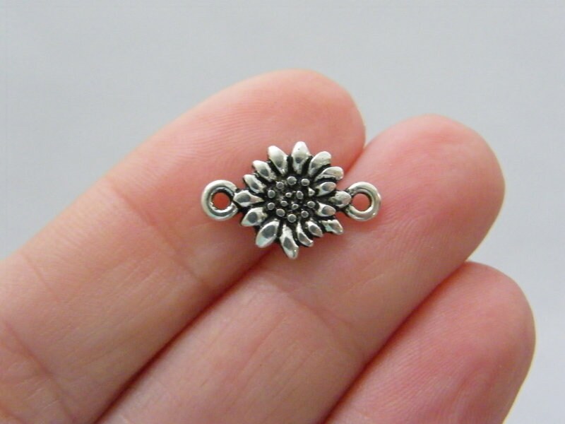 8 Sunflower flower connector charms antique silver tone F534