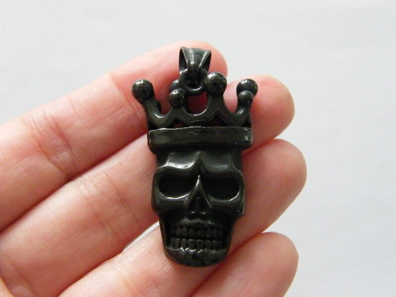 1 Skull crown pendant antique black tone stainless steel HC64