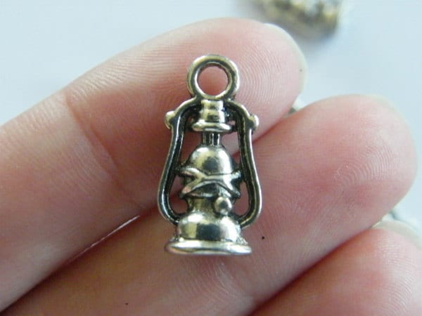 8 Lamp charms antique silver tone P136