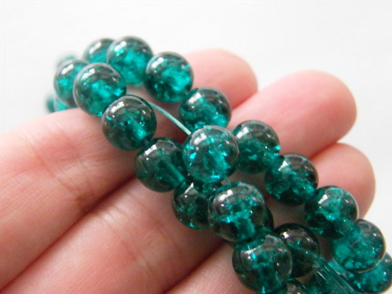 100 Teal crackle 8mm beads B30 - SALE 50% OFF