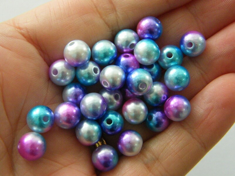100 Blue white pink purple gradient mermaid 8mm acrylic beads AB45