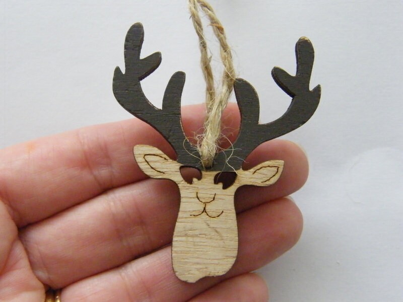 2 Reindeer pendants wood CT  - SALE 50% OFF