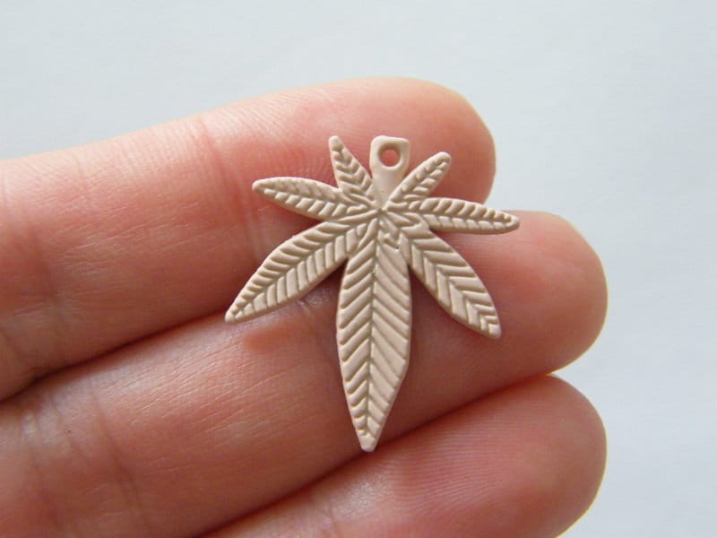 8 Marijuana weed leaf charms pink tone L131
