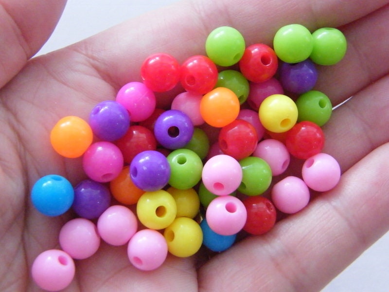 100 Random coloured beads 8mm acrylic AB65