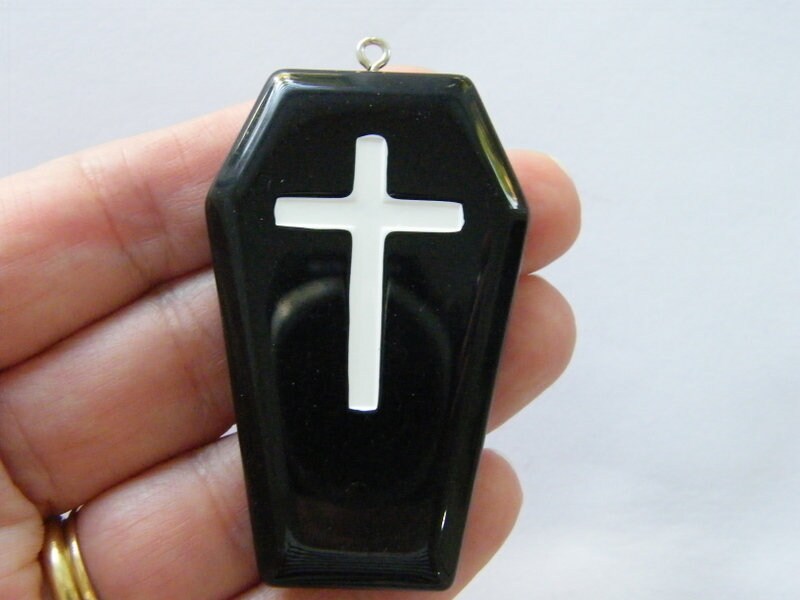 1 Coffin black white cross resin pendant HC204