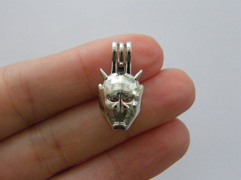 2 Devil bead cage pendants silver tone HC165