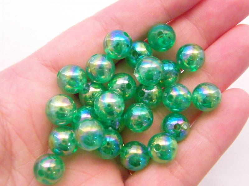 100 Green AB 10mm acrylic beads BB502 - SALE 50% OFF