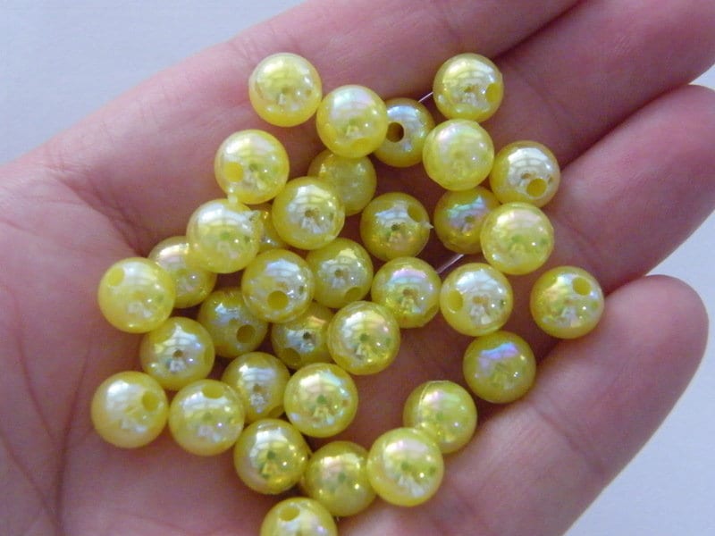 100 Sunshine yellow AB 8mm plastic beads AB72  - SALE 50% OFF