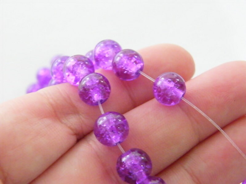 100 Violet purple crackle 8mm beads B107