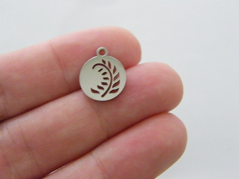 2 Leaf cut out pendant silver tone stainless steel L235