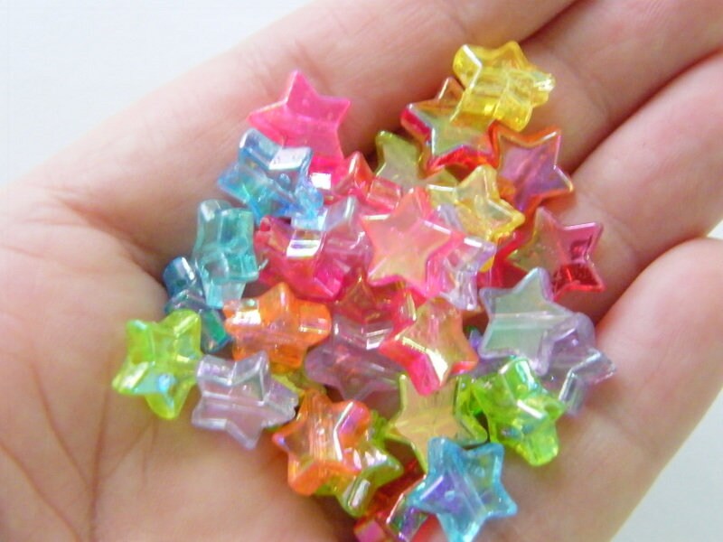 100 Star beads random mixed transparent AB acrylic S140 - SALE 50% OFF