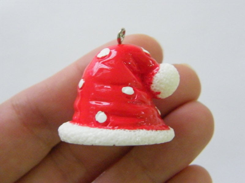 4 Father Christmas Santa hat pendant red white resin CT150