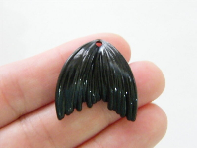 12 Mermaid tail pendants black hint of white acrylic FF612