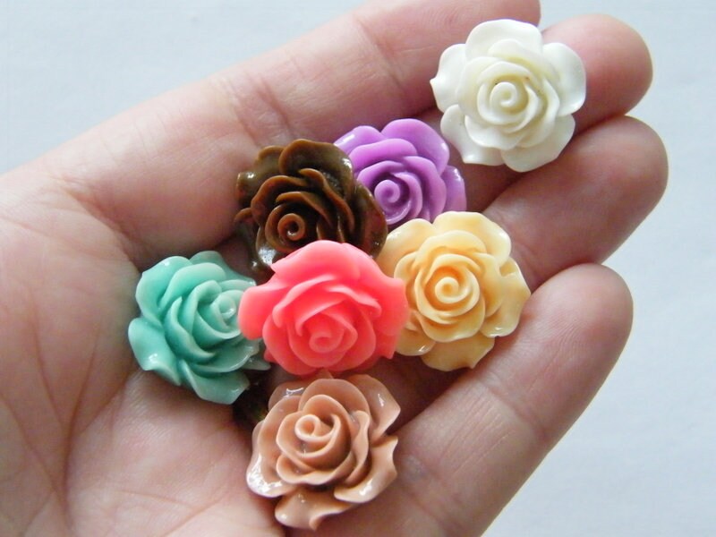 6 Rose flower mixed random embellishment cabochon resin F360