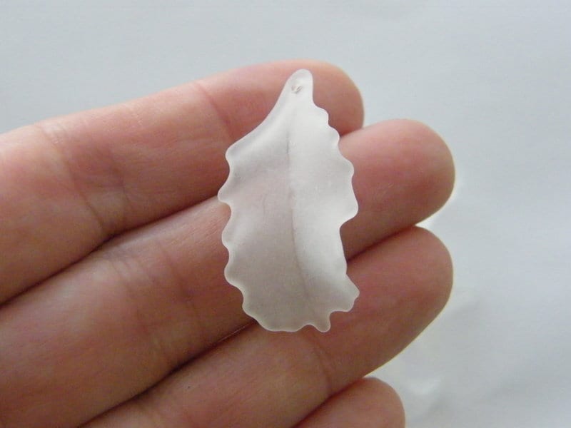 50 White frosted acrylic leaf charms AL25  - SALE 50% OFF