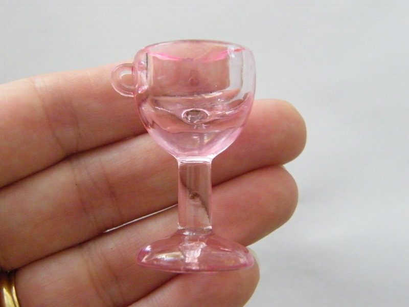 2  Wine glass pendants pink acrylic FD230