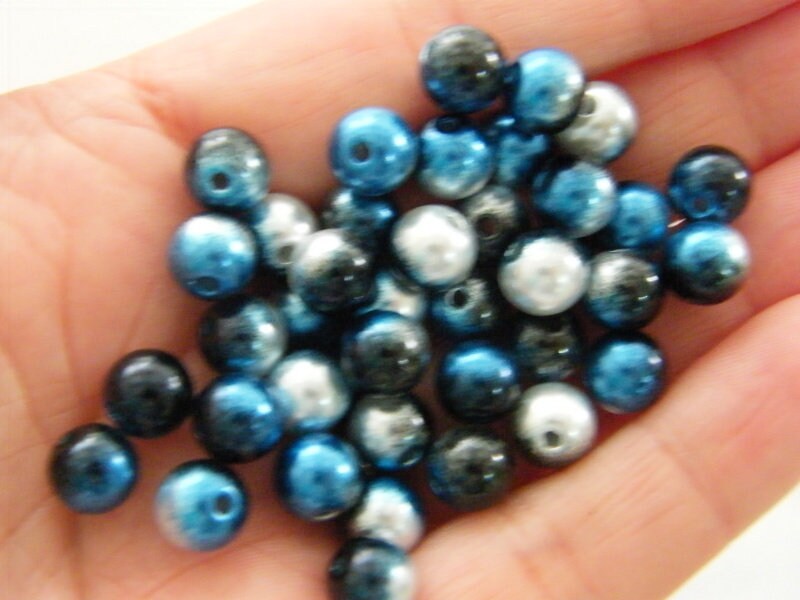 100 Black blue white gradient mermaid 8mm plastic beads AB87 - SALE 50% OFF