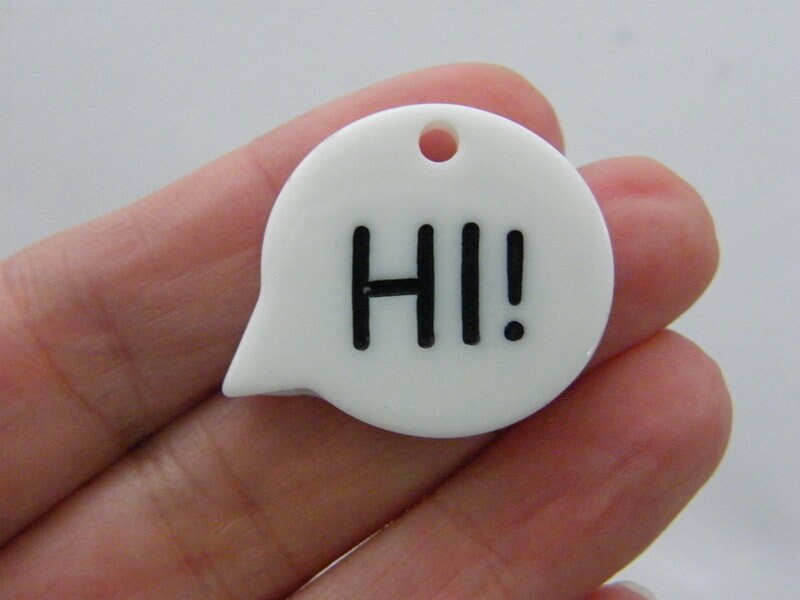 8 Hi !  speech bubble charms white and black resin  M131