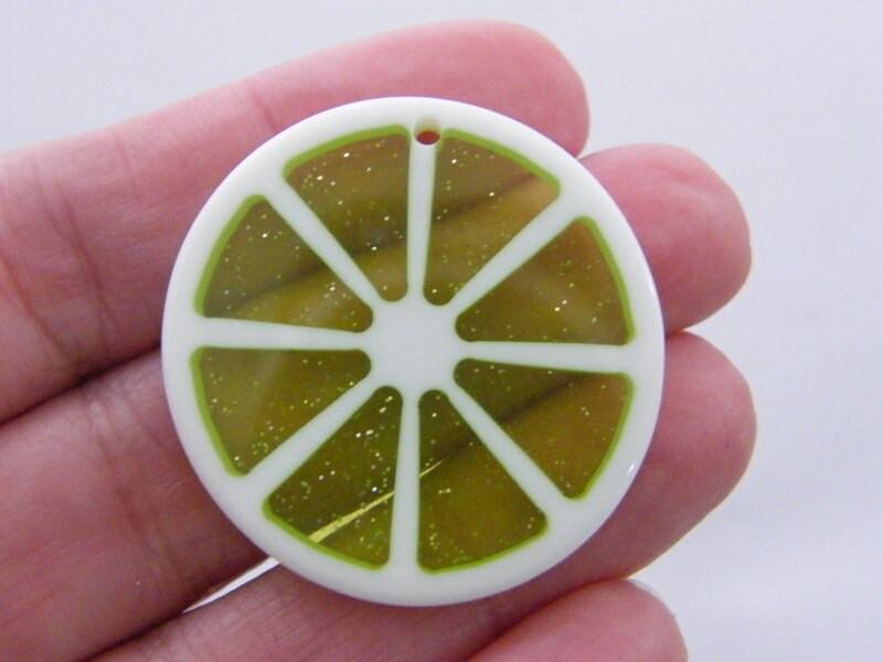 4 Lime slice pendants charms resin  FD423